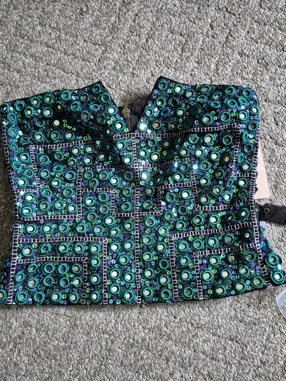 One Teaspoon Embellished Sequin Bustier Top in Teal & Black Sz.S NWT